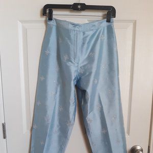 Vintage Lilly Pulitzer Silk Icy Blue Capri Pants Size 4P Holiday Party Winter